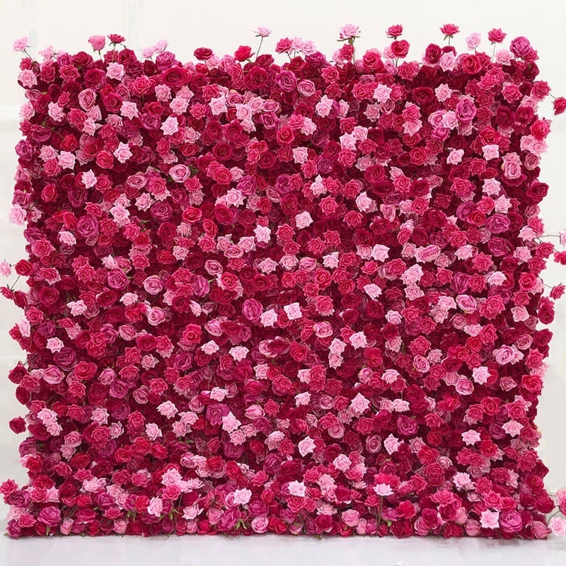 Wedding Floral Backdrop Artificial White Red Green Silk Rose Flower Wall For Wedding Party