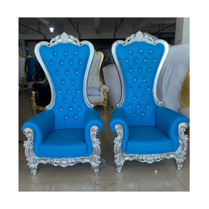 Blue Wedding King Or Queen Royal Wholesale Chairs Upholstery Fabric Wood Throne Chair