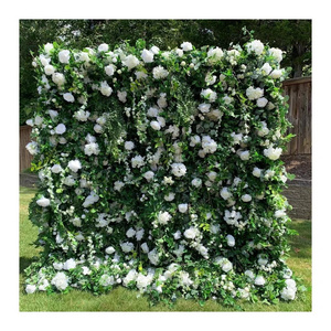 Wedding Floral Backdrop Artificial White Red Green Silk Rose Flower Wall For Wedding Party