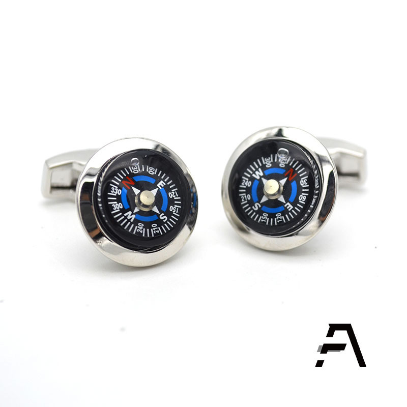 Modern Compass Whale Back Cufflinks Shirt Cufflinks