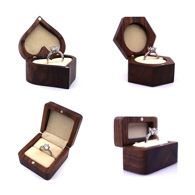 Wedding walnut wooden jewelry ring box for gift