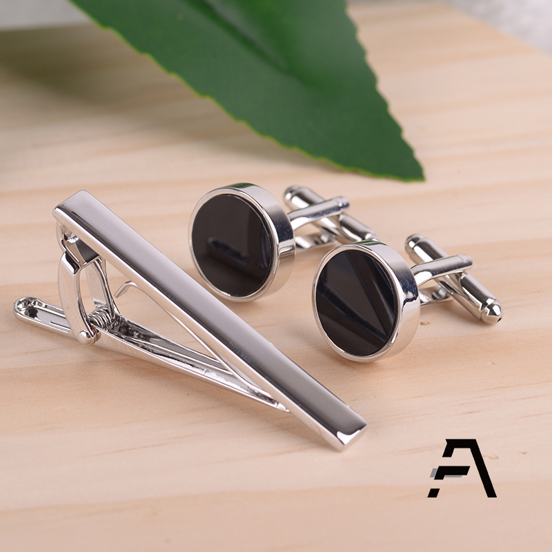 Black Onyx Cufflinks and tie bar with gift box