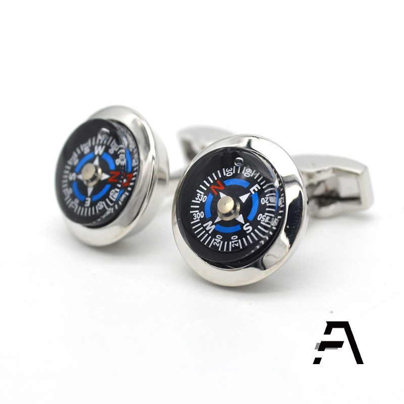 Modern Compass Whale Back Cufflinks Shirt Cufflinks