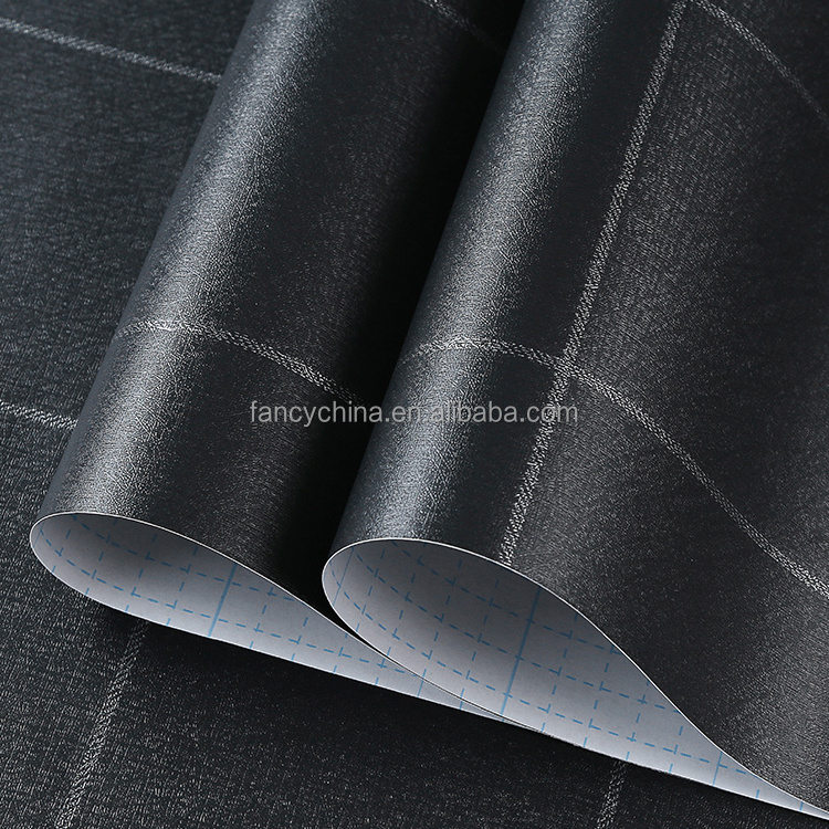 45X1000cm Black Plaid Pvc Home Peel And Stick Wallpaper For Rooms