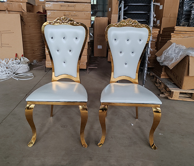 Royal Style Gold Crystal Button High Back Hotel Wedding Chair Golden New Design Stainless Steel Banquet Chair