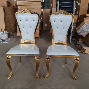 Royal Style Gold Crystal Button High Back Hotel Wedding Chair Golden New Design Stainless Steel Banquet Chair