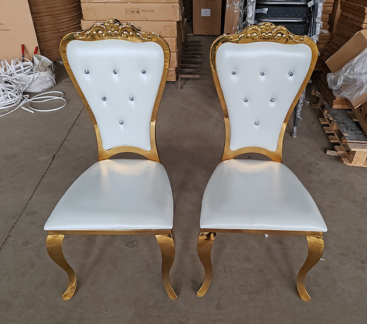 Royal Style Gold Crystal Button High Back Hotel Wedding Chair Golden New Design Stainless Steel Banquet Chair