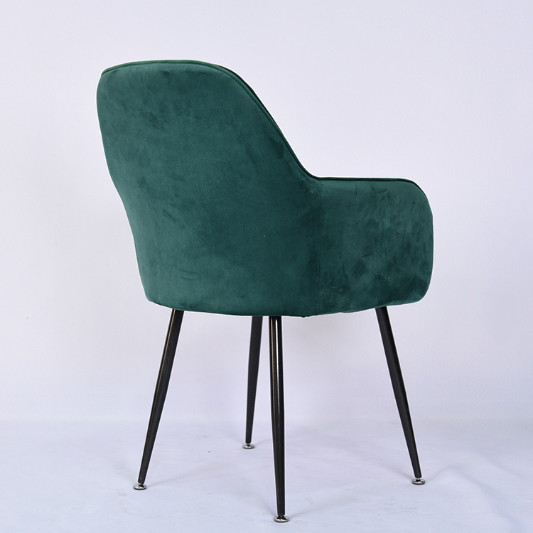 Modern Fashion Comfortable Hot Selling Home Kitchen Dining Armchair Metal Legs Upholstered Fabric Velvet Dining Chair with Arm