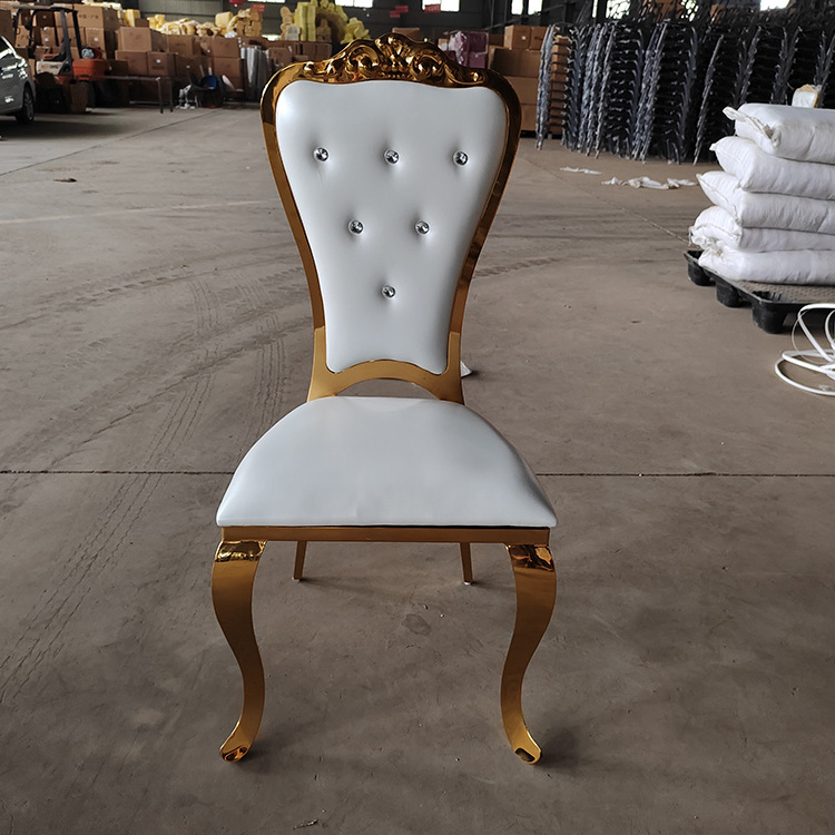 Royal Style Gold Crystal Button High Back Hotel Wedding Chair Golden New Design Stainless Steel Banquet Chair