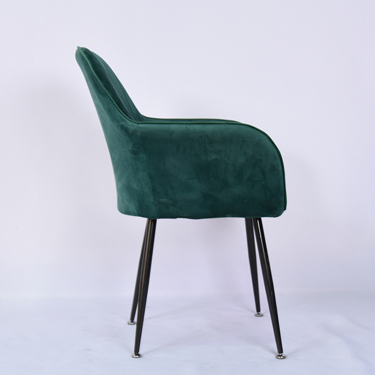 Modern Fashion Comfortable Hot Selling Home Kitchen Dining Armchair Metal Legs Upholstered Fabric Velvet Dining Chair with Arm