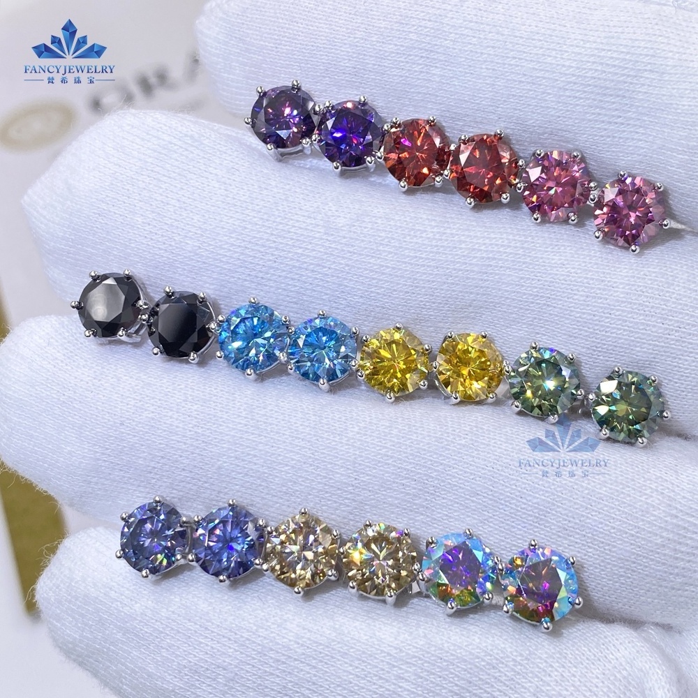 Pass tester Colorful Moissanite 1CT 6.5mm Yellow Green Blue Red Black Sapphire Pink Diamond earrings for wholesale bulk