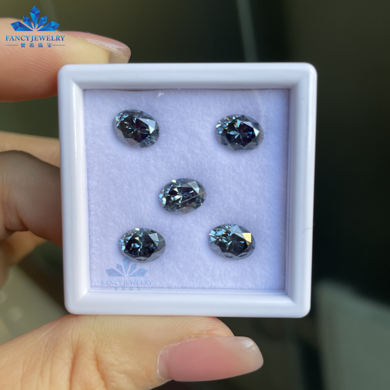 6*8mm loose Moissanite Price Per Carat Blue Gray Color Excellent Polished Lab Created Oval Diamonds Moissanite