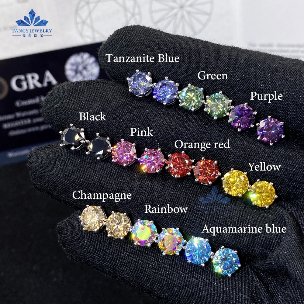 Pass tester Colorful Moissanite 1CT 6.5mm Yellow Green Blue Red Black Sapphire Pink Diamond earrings for wholesale bulk