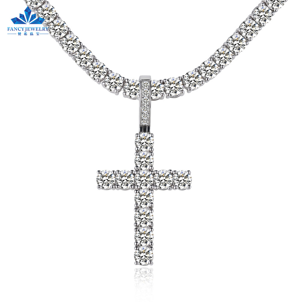 5mm VVS Moissanite Diamond Cross Pendant 925 Sterling Silver Jesus Cross For Necklace Men Women Fine Jewelry Charm