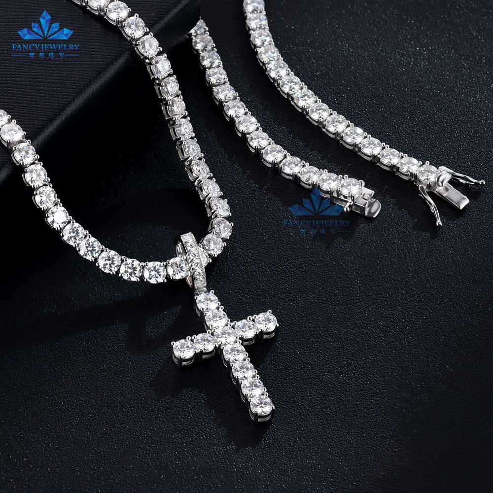 5mm VVS Moissanite Diamond Cross Pendant 925 Sterling Silver Jesus Cross For Necklace Men Women Fine Jewelry Charm