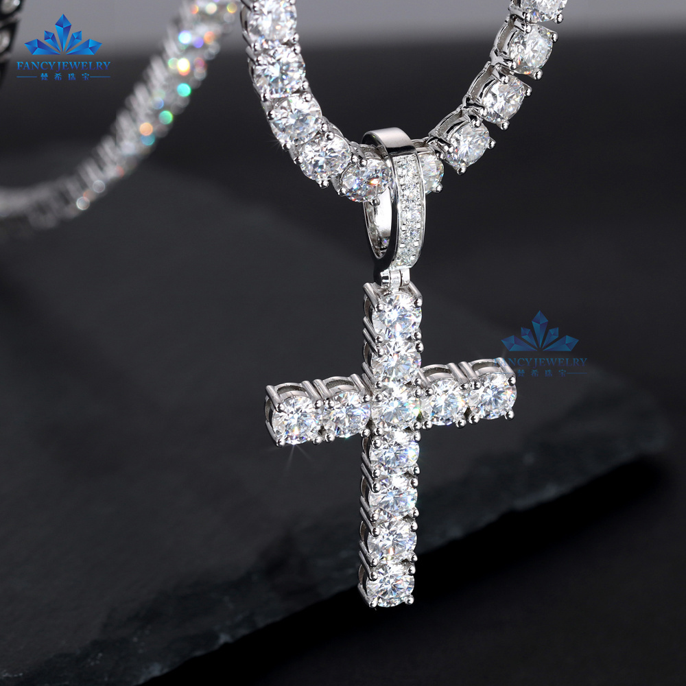 5mm VVS Moissanite Diamond Cross Pendant 925 Sterling Silver Jesus Cross For Necklace Men Women Fine Jewelry Charm