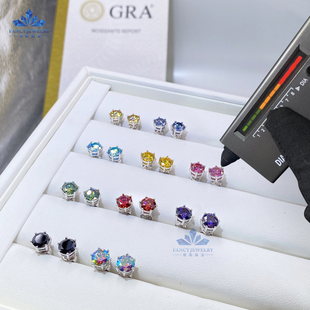 Pass tester Colorful Moissanite 1CT 6.5mm Yellow Green Blue Red Black Sapphire Pink Diamond earrings for wholesale bulk