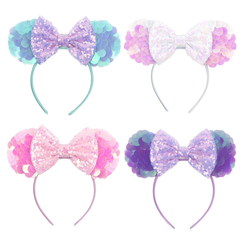 Wholesale Girls hair accessories mickey hairband glitter party girls sequins mickey ear headband