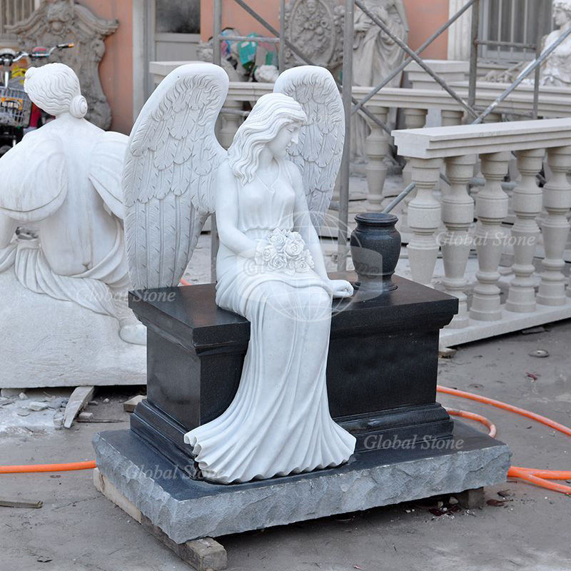 Direct Factory Marble Stone Monuments With Angel Statue High Quality Tombstones Customized Design