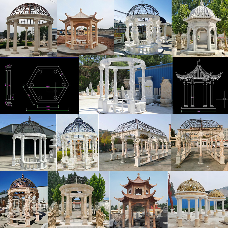 Outdoor Garden Decora Gazebo Customized Design Iron Stone Pavilion Marble Statues Gazebos