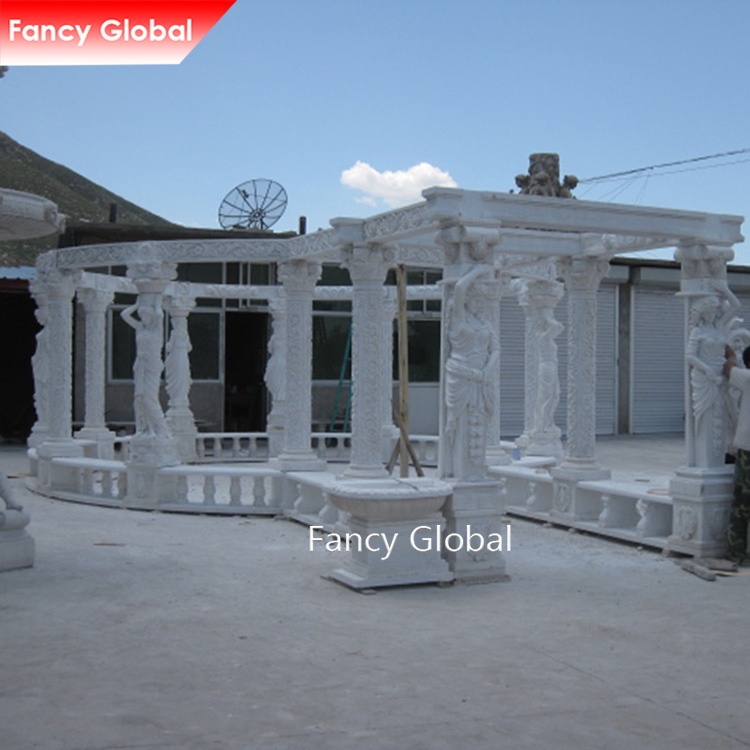 Brand New Gazebo Outdoor Marble Pillar Women Child Pillar Stone Carvings And Sculptures Outdoor Garden Gazebo For Sale