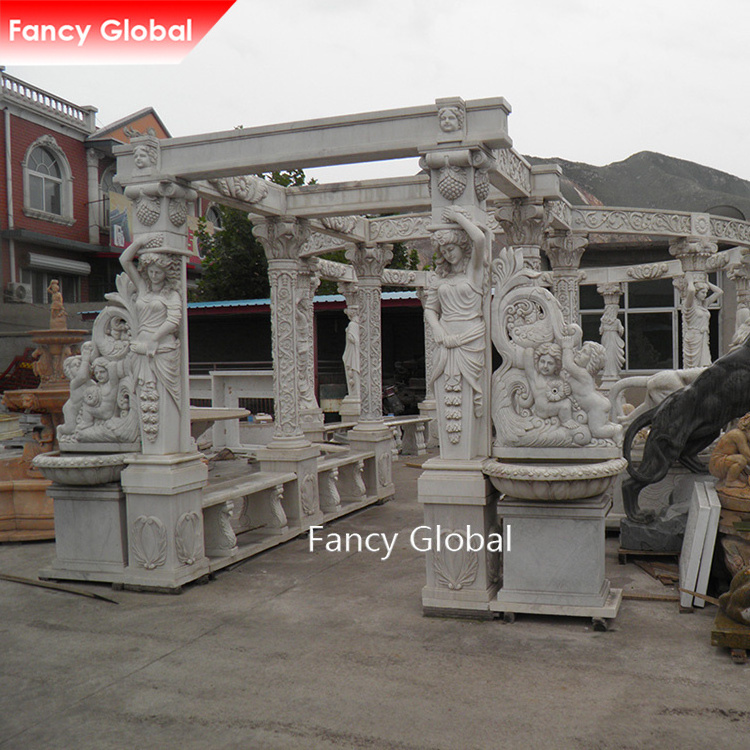 Brand New Gazebo Outdoor Marble Pillar Women Child Pillar Stone Carvings And Sculptures Outdoor Garden Gazebo For Sale