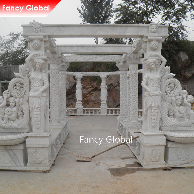 Brand New Gazebo Outdoor Marble Pillar Women Child Pillar Stone Carvings And Sculptures Outdoor Garden Gazebo For Sale