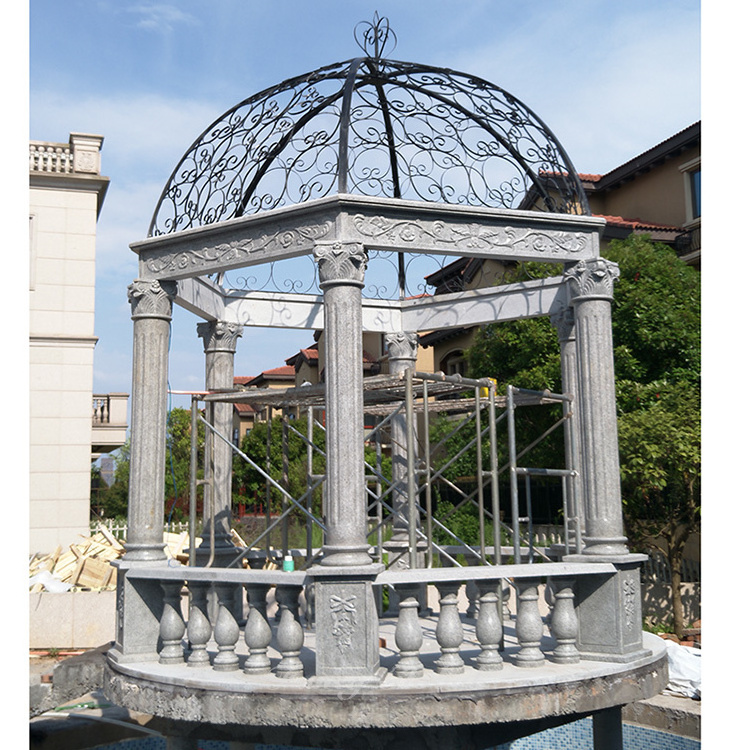 Fancy Custom Marble Made Hand Carved Roman Stone Gazebo For Outdoor Garden