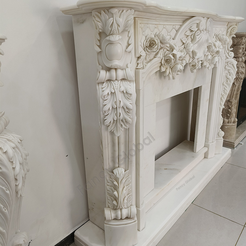 Classic Hand Carved Marble Fireplace Mantle Surround Home Modern Decor For Sale