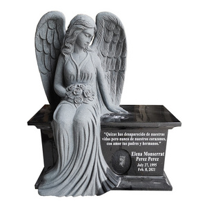 Factory Directly Wholesale Hand Carving Marble Angel Tombstone Black Marble Tombstones And Monuments