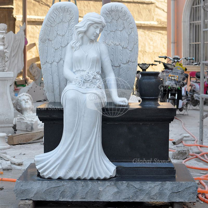 Direct Factory Marble Stone Monuments With Angel Statue High Quality Tombstones Customized Design