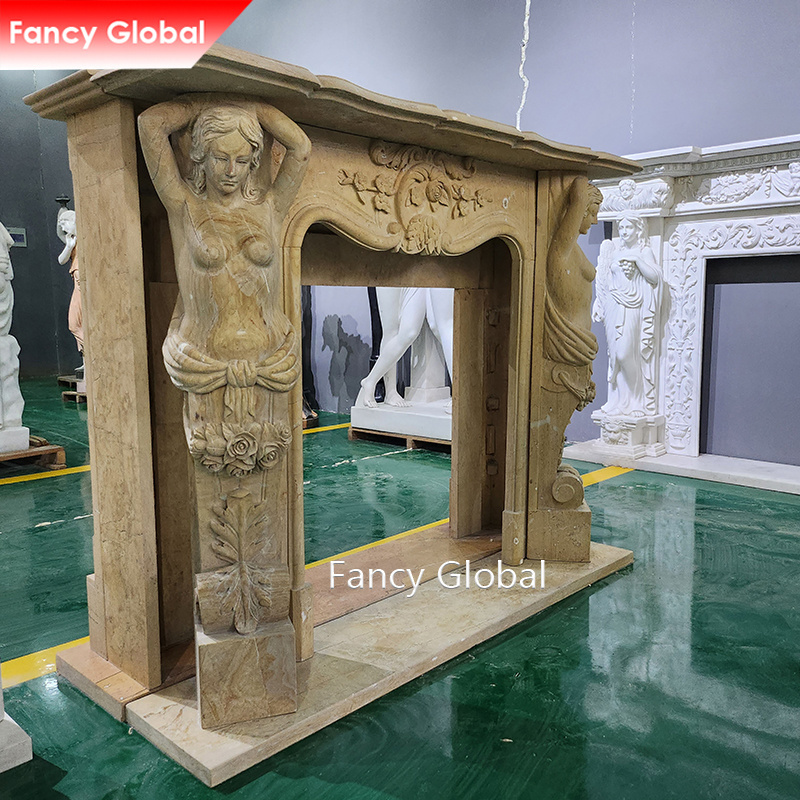 Brand New Marble Stone Fireplace Surround Fancy Natural With Indoor Classical Indoor Modern Gas Fire Fireplace For Sale