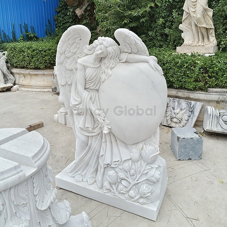 White Marble Monument Tombstone And Angel Design Headstone For Graveyard