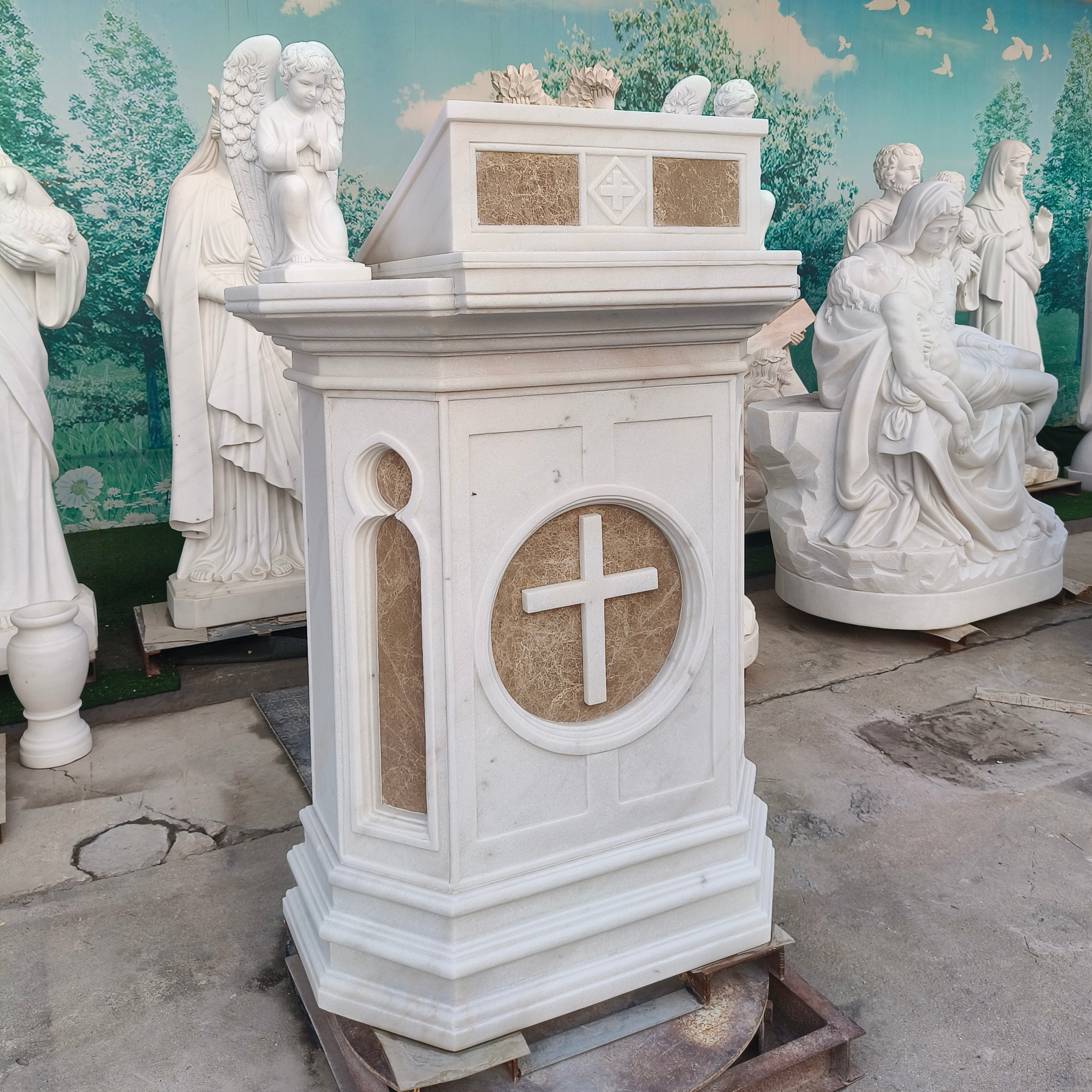 Christian Church Relics Lectern Reading Table Stone Carved White Marble Altar