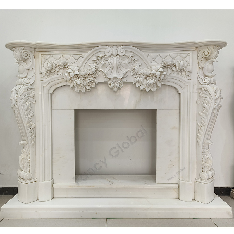 Classic Hand Carved Marble Fireplace Mantle Surround Home Modern Decor For Sale