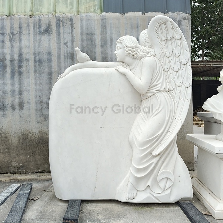 White Marble Monument Tombstone And Angel Design Headstone For Graveyard