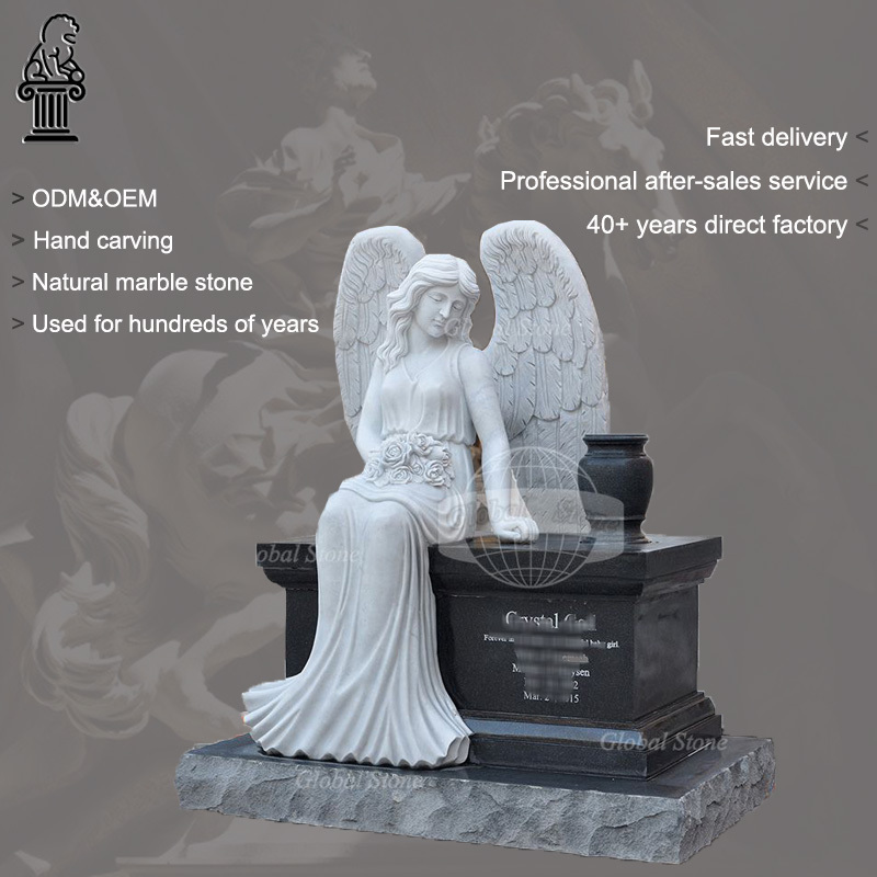 Direct Factory Marble Stone Monuments With Angel Statue High Quality Tombstones Customized Design