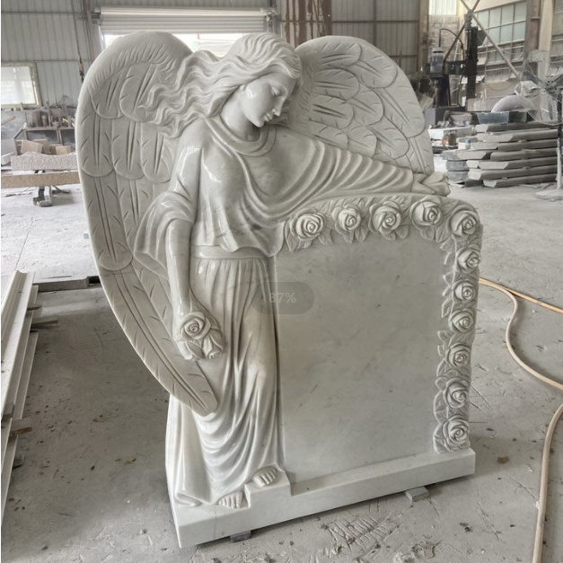 Outdoor Large Life Size Angels Statue Engraving Graves  Cemetery Tombstone Monuments Headstones Marble Weeping Angel Headstone