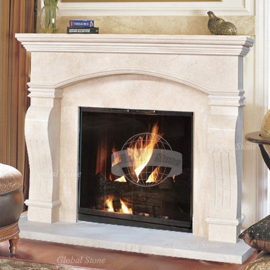 Brand New Indoor Decorative Hand Carved Modern Natural Stone Mantel French White Marble Fireplace Surround