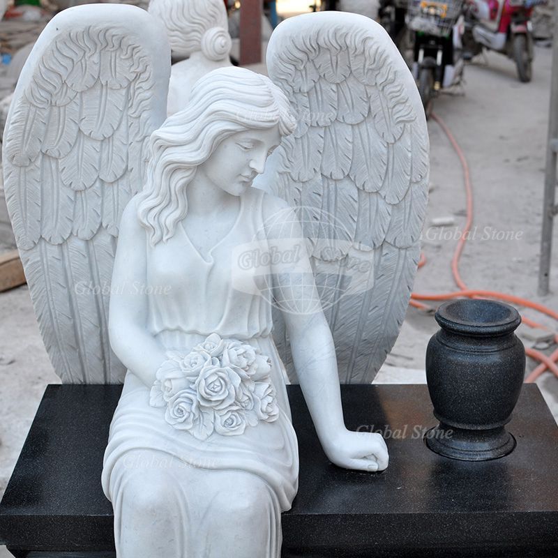 Direct Factory Marble Stone Monuments With Angel Statue High Quality Tombstones Customized Design