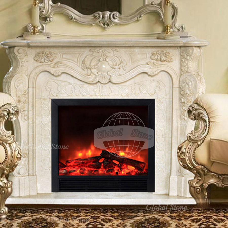 Brand New Indoor Decorative Hand Carved Modern Natural Stone Mantel French White Marble Fireplace Surround