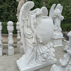 White Marble Monument Tombstone And Angel Design Headstone For Graveyard