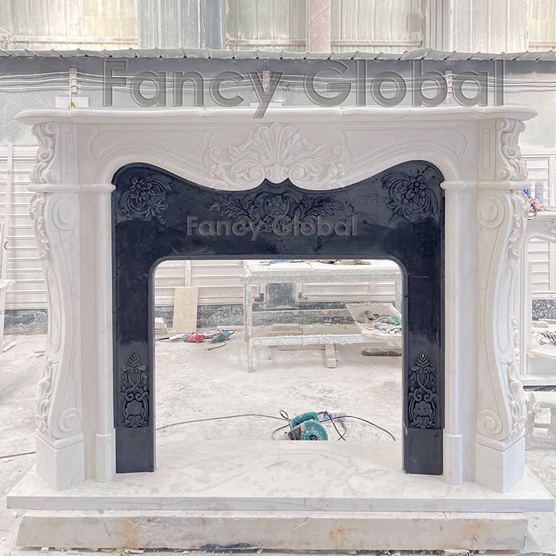 High Quality Indoor Modern White Marble Fireplace Mantel Surround With Electronic Fire Decor