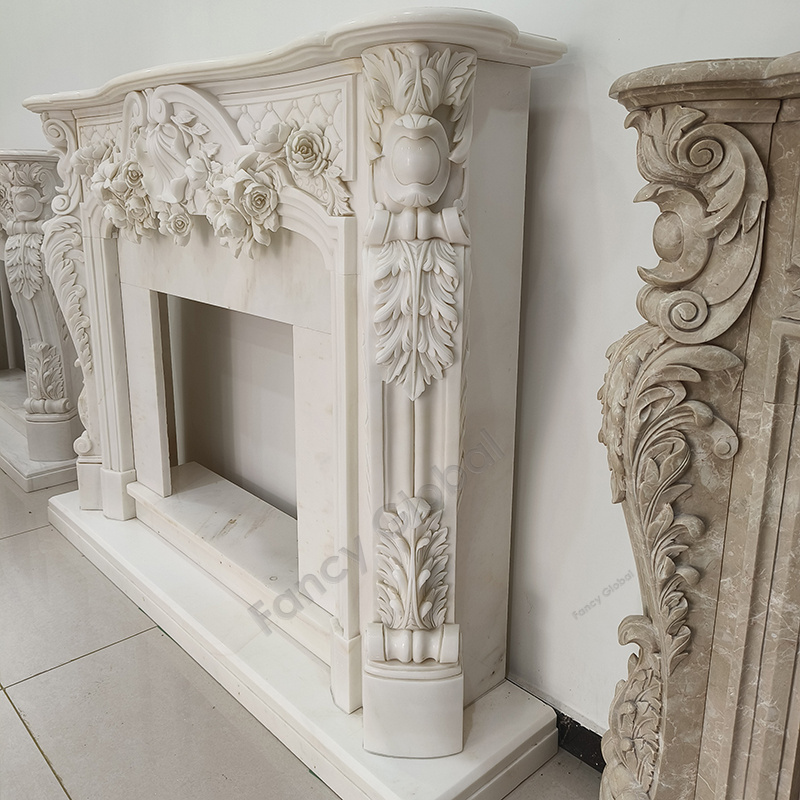 Classic Hand Carved Marble Fireplace Mantle Surround Home Modern Decor For Sale