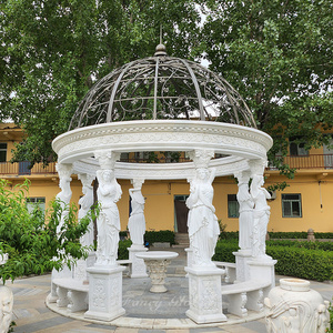 Fancy Marble Made Hand  Carved Garden Outdoor White Gazebos Pavilion With Woman Statue for Sale