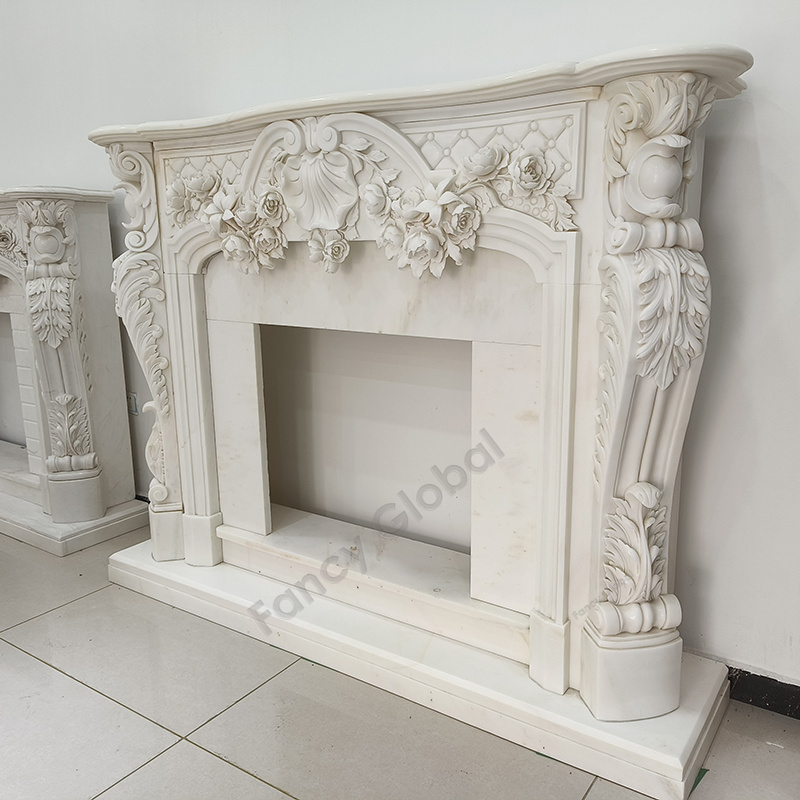 Classic Hand Carved Marble Fireplace Mantle Surround Home Modern Decor For Sale