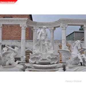 Fancy Customized Large Outdoor Garden Hand Carved Stone White Marble Trevi Water Fountain with Figure Horse Statues