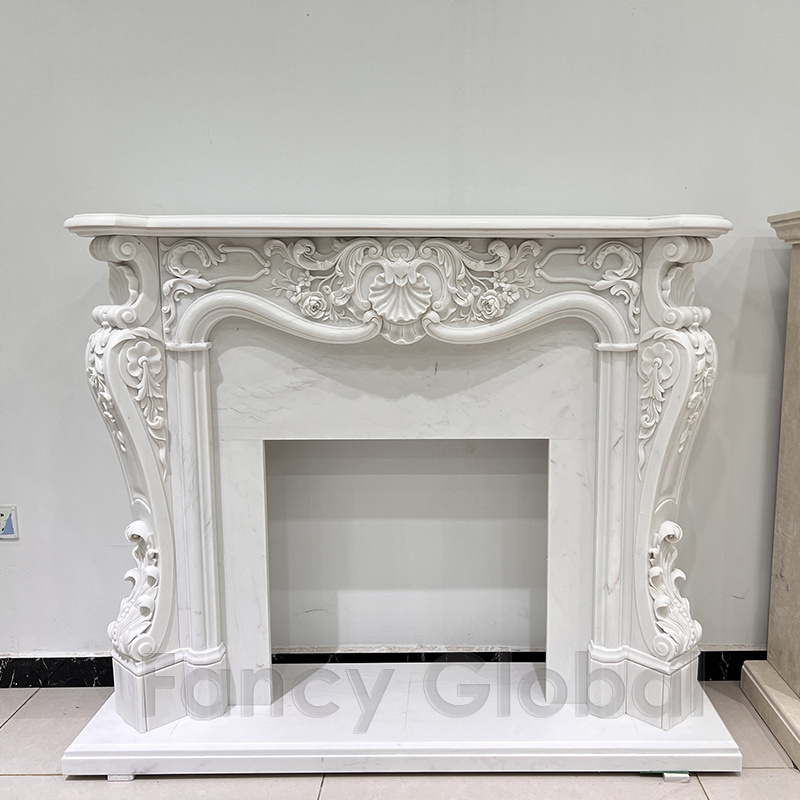 High Quality Indoor Modern White Marble Fireplace Mantel Surround With Electronic Fire Decor