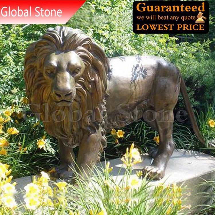 Outdoor Garden Life Size Bronze Animals Sculpture Brass Casting Lion Statue