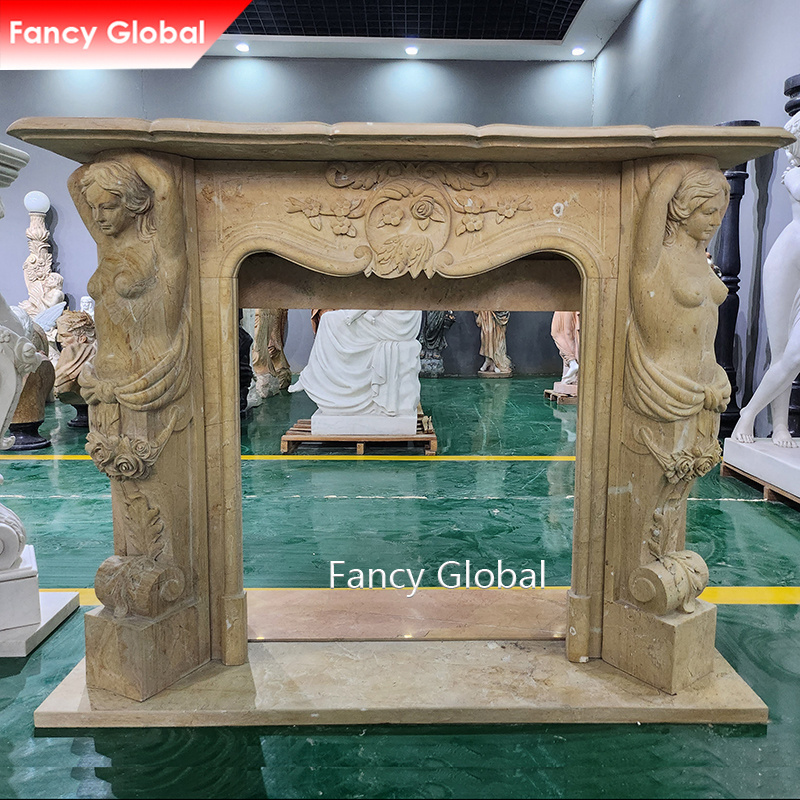 Brand New Marble Stone Fireplace Surround Fancy Natural With Indoor Classical Indoor Modern Gas Fire Fireplace For Sale